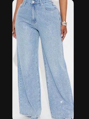 Fashion Nova Light Blue Wide-Leg baggy Jeans with Sparkle